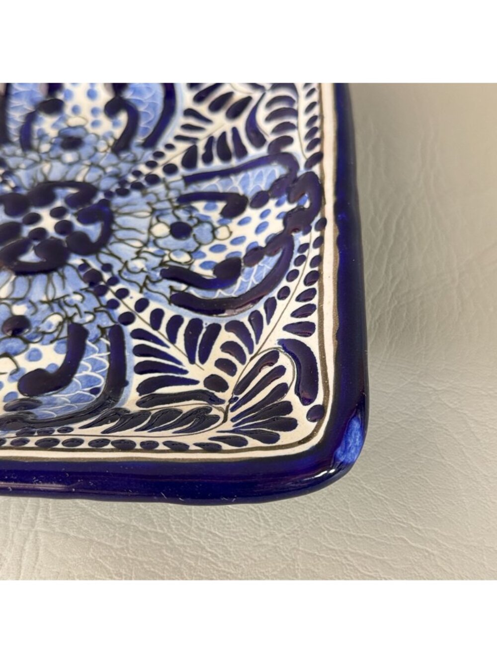 Vintage Talavera Mexican Pottery Square Plate Cobalt Blue White Signed 7.5" - Picture 8 of 11